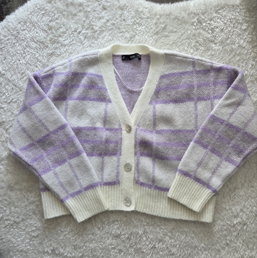 Mango Purple White Plaid Sweater